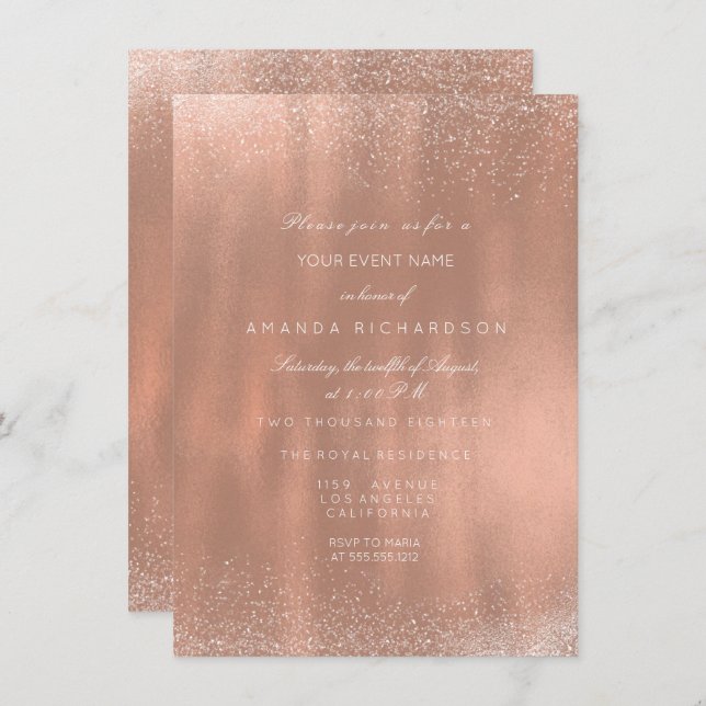 Rose Gold Copper Glitter Sparkly  Bridal Birthday Invitation (Front/Back)