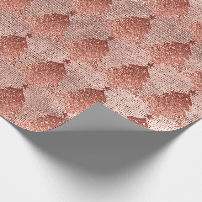 Rose Gold Copper Gold Linen Christmas Tree Wrapping Paper (Corner)