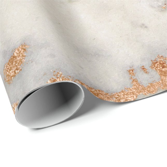 Rose Gold Copper Grey Abstract Molten Marble Glas Wrapping Paper (Roll Corner)