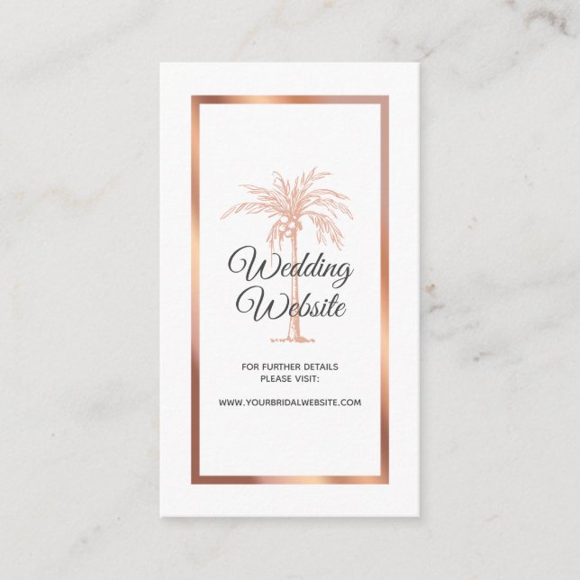 Rose Gold Copper Palm Beach Marble Wedding Website Enclosure Card (Front)