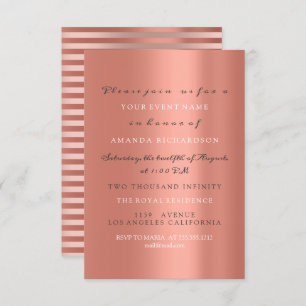 Rose Gold Copper Stripes Elegant Bridal Birthday Invitation