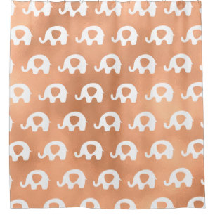 Rose Gold Copper White Elephants Minimal Shower Curtain