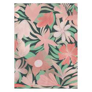 Rose Gold Coral Green Floral Leaves Illustrations Tablecloth