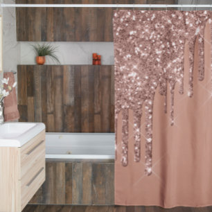 Rose Gold Corner Glitter Drips Metallic Blush Shower Curtain