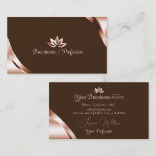 Rose Gold Corners Coffee Brown with Pretty Petals Business Card