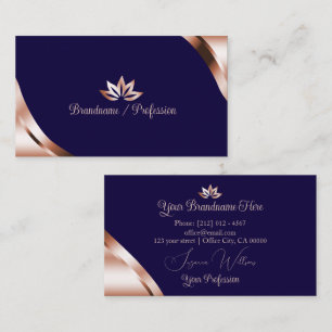Rose Gold Corners on Deep Blue with Pretty Petals Business Card