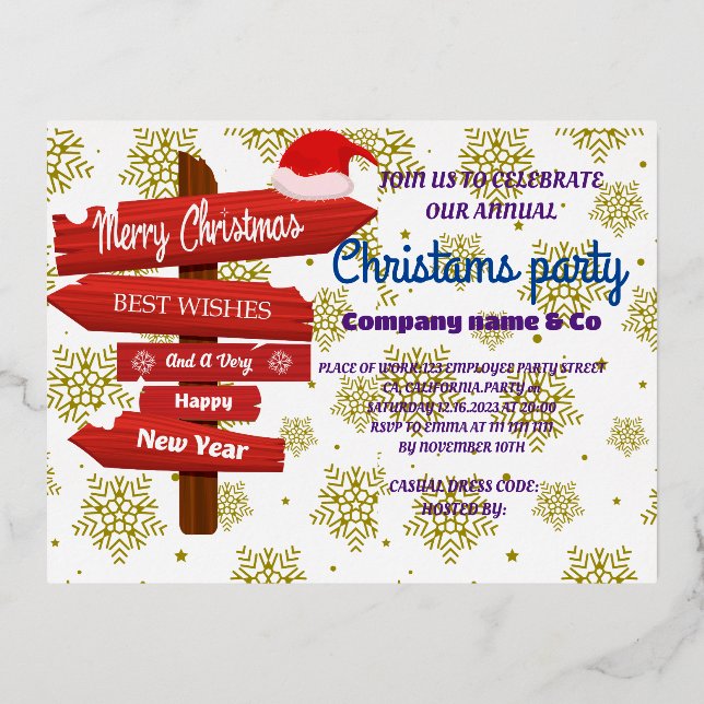 ROSE GOLD CORPORATE CHRISTAMS PARTY FOIL INVITATION POSTCARD (Front)