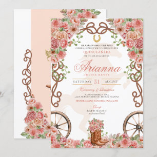 Rose Gold Country Western Charro Ranch Quinceanera Invitation