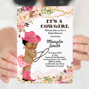 Rose Gold Cowgirl Baby Shower African American Invitation