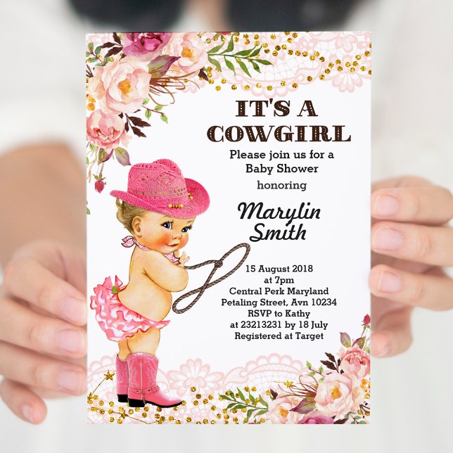 Rose Gold Cowgirl Baby Shower Girl Invitation (Creator Uploaded)