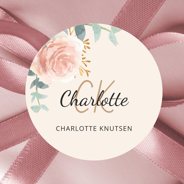 Rose gold cream floral eucalyptus thank you classic round sticker (Creator Uploaded)