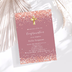 Rose gold cross girl confirmation invitation