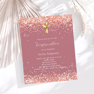 Rose gold cross girl confirmation invitation
