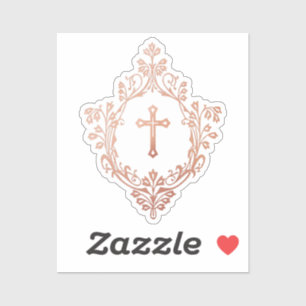 Rose Gold Cross in Crest Elegant Vintage Religious