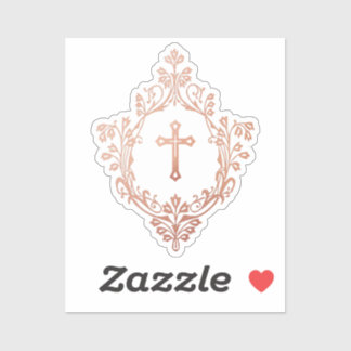 Rose Gold Cross in Crest Elegant Vintage Religious