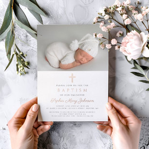 Rose Gold Cross Mauve Girl Photo Baptism