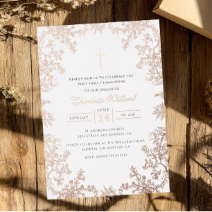 Rose Gold Cross Vintage Girls First Communion