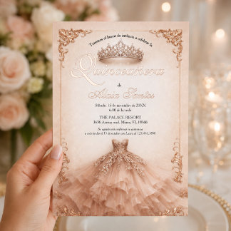 Rose Gold Crown and Ball Gown Spanish Quinceañera 