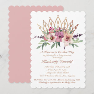 Rose Gold Crown Blush Pink Floral Baby Girl Shower Invitation