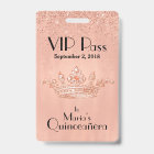 Rose Gold Crown Quinceañera VIP Badge