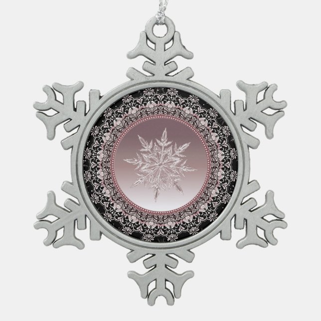 Rose Gold Crystal Snowflake Pewter Ornament (Front)