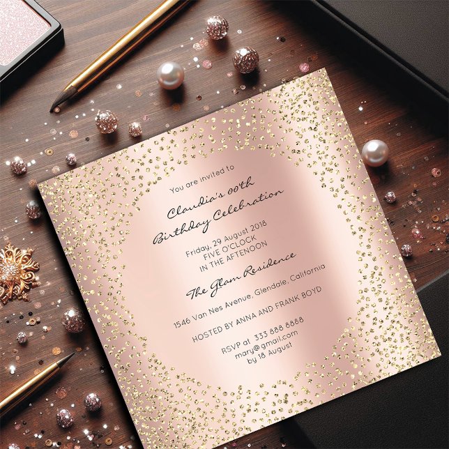 Rose Gold Crystals Dots Confetti Champaigne Gold Invitation (Rose Gold Crystals Dots Confetti Champaigne Gold Invitation)