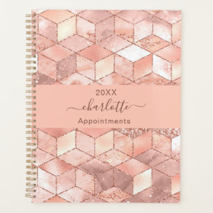 Rose gold cube marble name glitter script planner