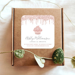 Rose Gold Cupcake Bakery Pastry Chef Glitter Drips Square Sticker