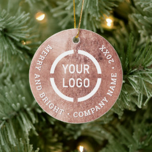 Rose gold custom business ornaments with logo
