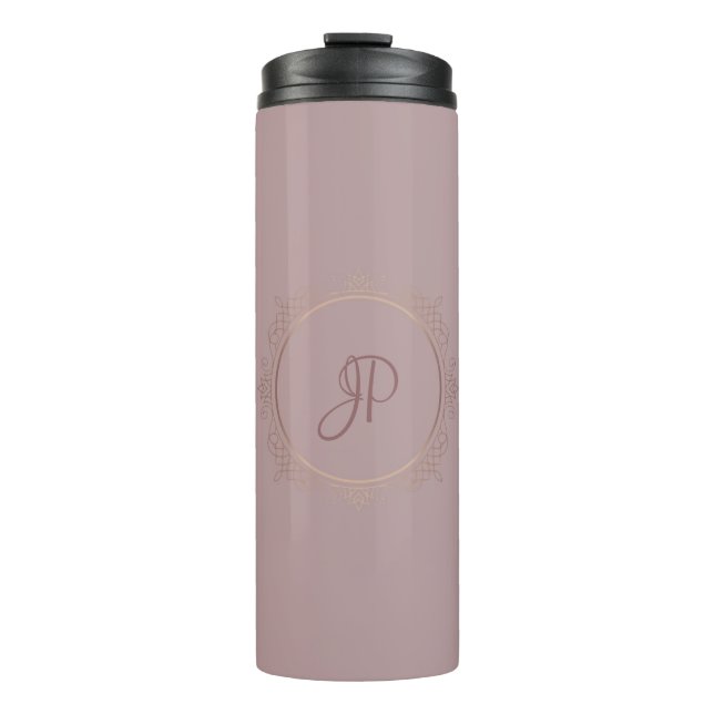 Rose Gold Custom Monogram Elegant Template Thermal Tumbler (Front)