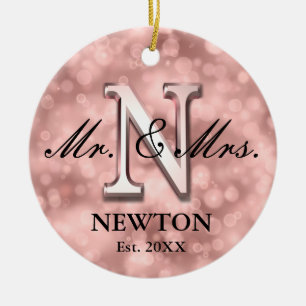 Rose Gold Custom Newlywed Ceramic Ornament