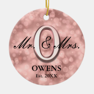 Rose Gold Custom Newlywed Ceramic Ornament