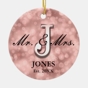 Rose Gold Custom Newlywed Ceramic Ornament
