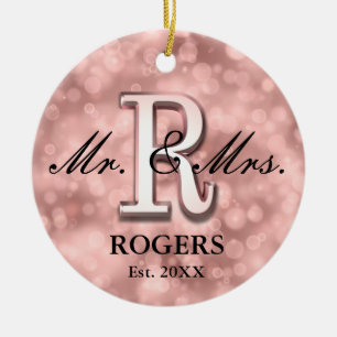 Rose Gold Custom Newlywed Ceramic Ornament