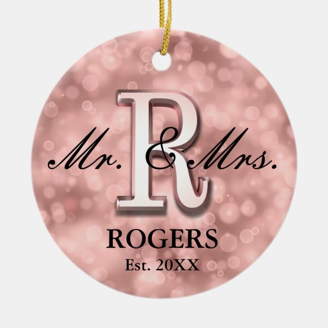 Rose Gold Custom Newlywed Ceramic Ornament (Front)