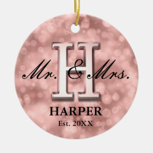 Rose Gold Custom Newlywed Ceramic Ornament
