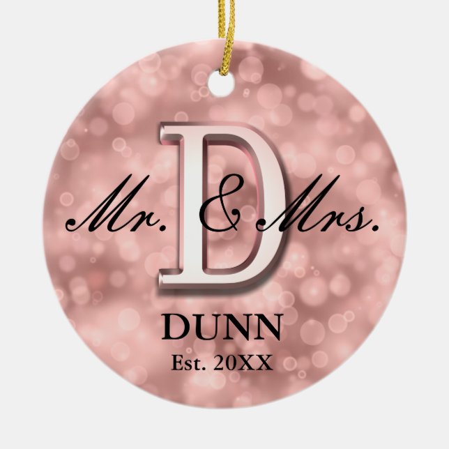 Rose Gold Custom Newlywed Ceramic Ornament (Front)