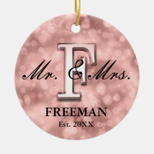 Rose Gold Custom Newlywed Ceramic Ornament