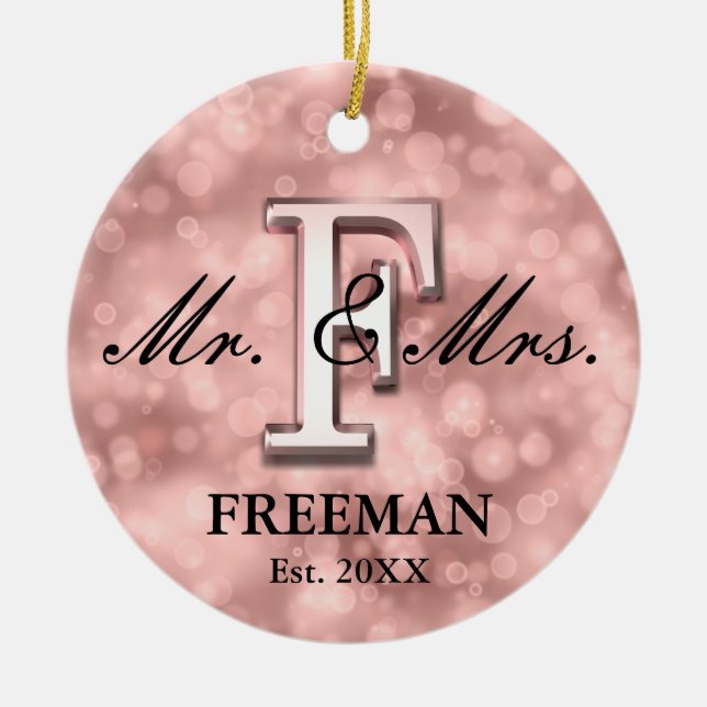 Rose Gold Custom Newlywed Ceramic Ornament (Front)