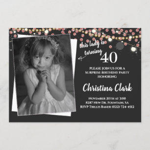 Rose Gold Custom Photo Adult Women Birthday Invitation