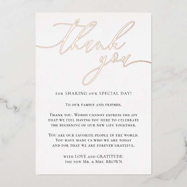 Rose Gold Custom Photo Thank You Foil Holiday Card (Front)