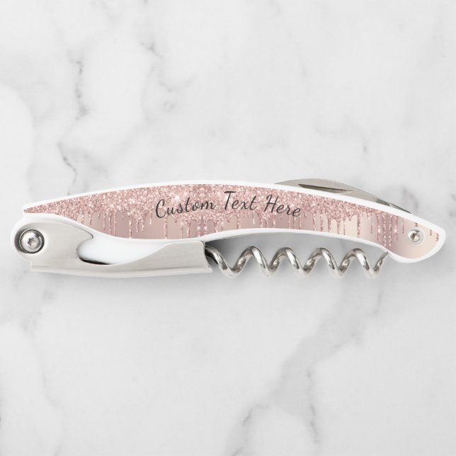 Rose Gold Custom Text Name Waiter's Corkscrew (Front)