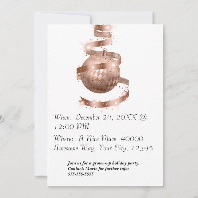 Rose Gold Customisable Holiday Party Inivitation Invitation (Back)