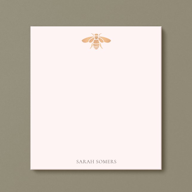 Rose Gold Cute Bee  Pink Nature Personalised Notepad