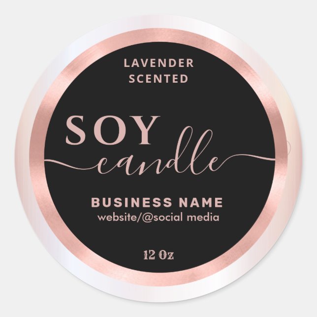 Rose gold cute simple script soy candle label (Front)