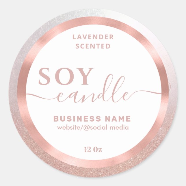 Rose gold cute simple script soy candle label (Front)