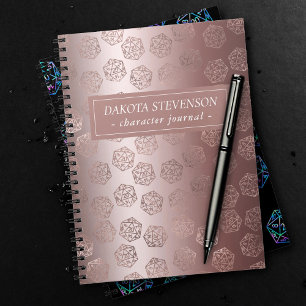 Rose Gold D20 Pattern   Girly Gamer Dice Character Notebook