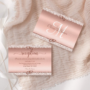 Rose Gold Damask Elegant Wedding Reception Enclosure Card