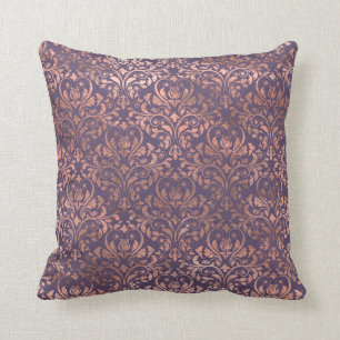Rose Gold Damask on Purple Cushion