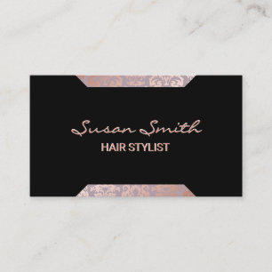 Rose Gold Damask Pattern Geometric Accents Business Card